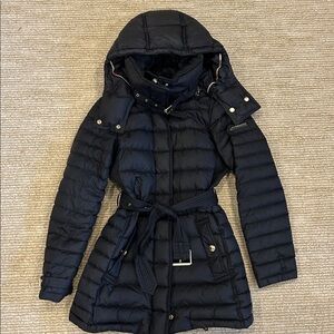 Burberry Black Puffer Jacket with Plaid Lining Size XS